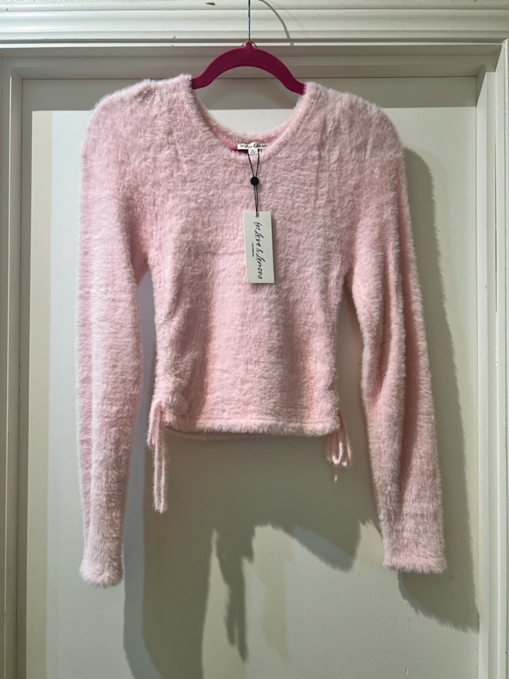 For Love & Lemons Pale Pink Fuzzy Sweater size M, NWT
